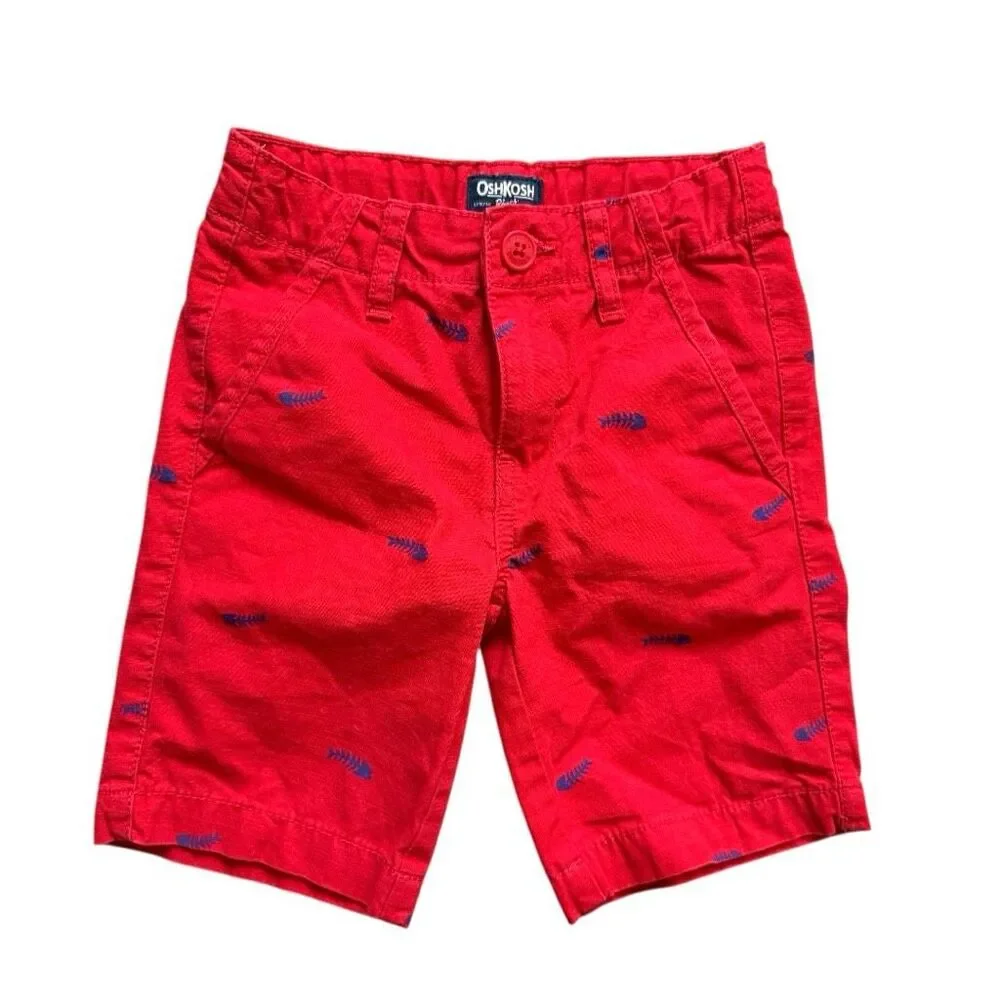 Youth Boys Oshkosh Osh Kosh Red Fish Bone Print Casual Chino Shorts - Sz 5